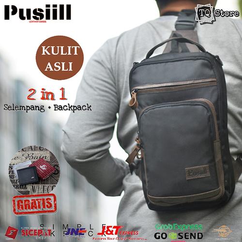 Foto Produk Tas Selempang Pria Kulit Asli Besar Pusiill Original Sling Bag Keren - Hitam dari TQSTORE9