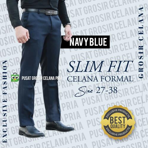 Foto Produk Celana Kerja Pria Slim Fit bahan Wool - Celana Formal Pria Bahan wool - Navy, 27 dari pusat grosir celana pria