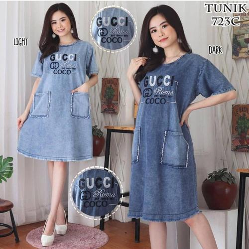 Foto Produk baju Wanita Dress Jeans Bordir Terbaru - light, allsize ld 110 dari G i o~jeans