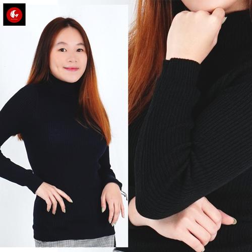 Foto Produk ELZA - Sweater Rajut Leher Tinggi Knit Sweater Korean Style Okechuku - Hitam dari Okechuku Woman Shop