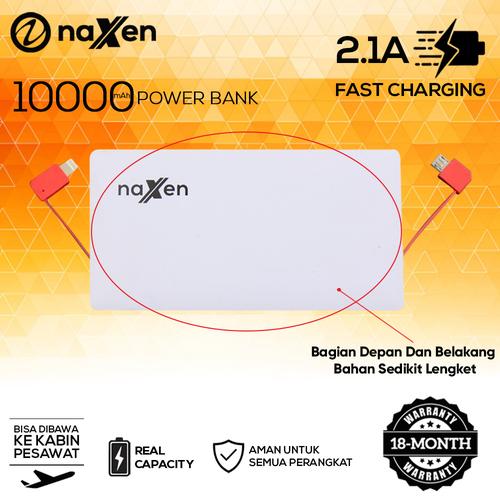 Foto Produk Naxen Slim Power Bank Real Capacity 10000mAh 2 USB Port with Kabel - Putih dari Naxen Official Store