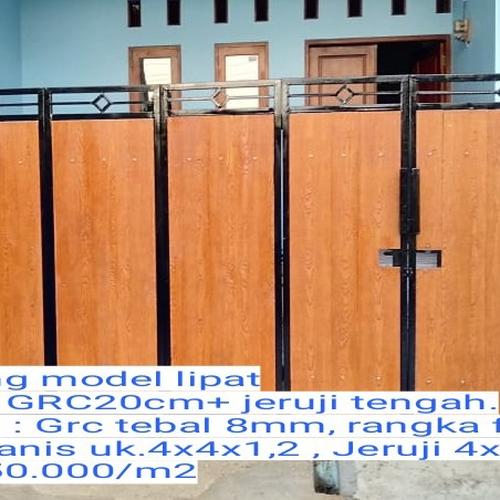 Jual Pintu pagar dorong lipat minimalis variasi GRC serat kayu - Kab