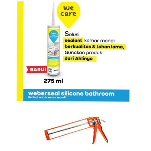 Foto Produk Weberseal Silicone Bathroom Sealant Kamar Mandi + alat silicone - Putih dari BKO Wooden shop