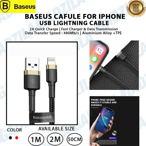 Foto Produk Kabel Data iPhone BASEUS CAFULE Apple USB Lightning Cable 2Meter - BLACK 50CM dari GADZILA STORE