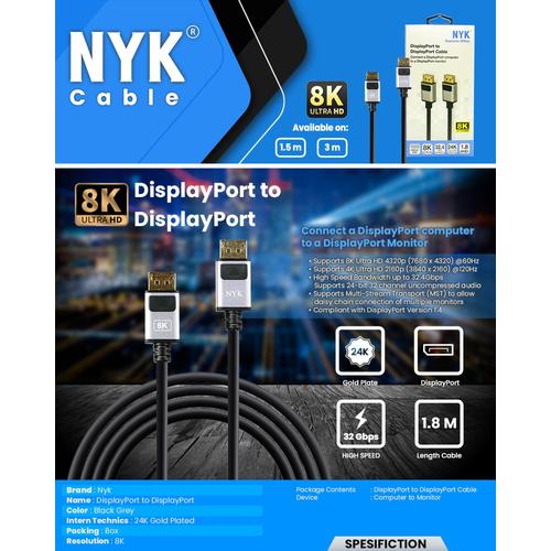 Jual NYK Cable 8K Display Port to 