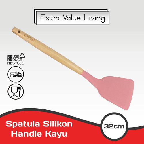 Foto Produk CYPRUZ Spatula Silikon Gagang Kayu Abu Sutil Sodet EVL-AM-0930-AU-TR - Merah Muda dari Extra Value Living
