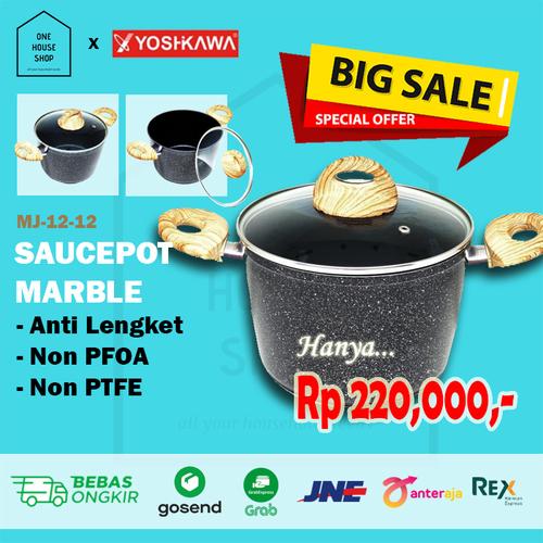 Foto Produk Panci Tinggi Anti Lengket YOSHIKAWA Marble Ceramic 20 cm Tutup Kaca dari One House Shop