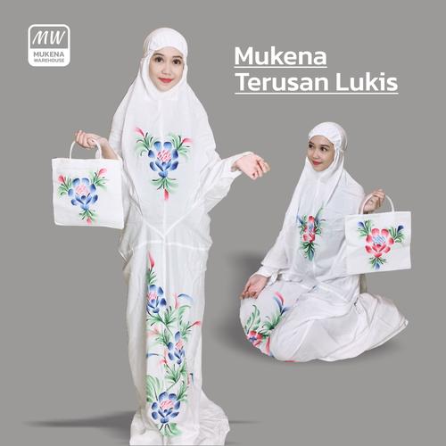 Foto Produk Mukena Bali Terusan Lukis Motif Bunga - Biru dari Mukena Warehouse