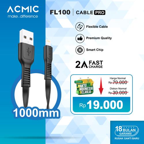 Foto Produk ACMIC FL100 Kabel Data Charger iPhone Lightning Fast Charging Cable - Hitam dari ACMIC Official Store