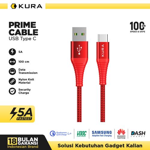 Foto Produk KURA Prime Cable - Kabel Data USB Type C 5A VOOC - Merah dari KURA Elektronik
