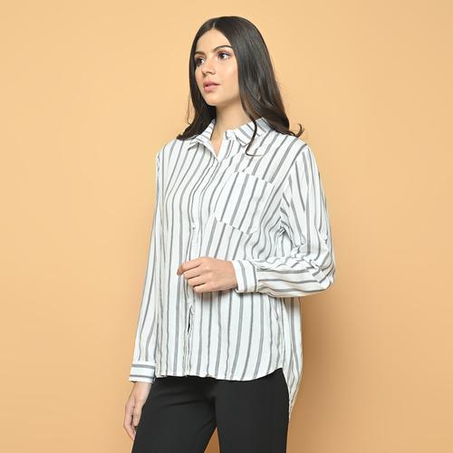 Foto Produk Cammomile 2101004 Kemeja SF1195 lengan panjang salur - White, all size dari Cammomile FashionLine