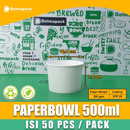 Foto Produk Paper bowl 500 ml microwave 50pcs/ pack tahan panas dan tebal FDA dari Delmapack