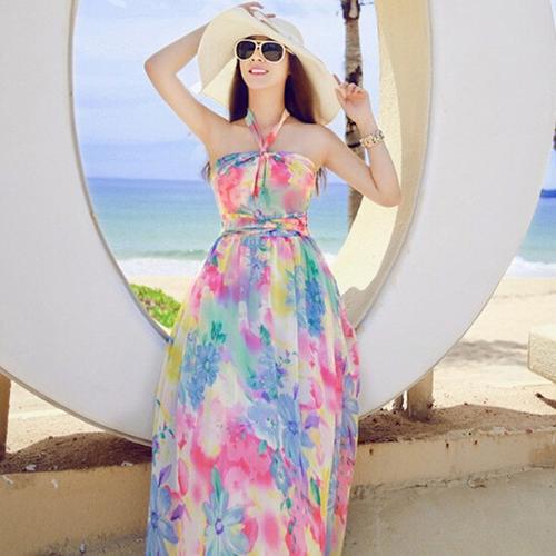 Jual rainbow long dress women casual 