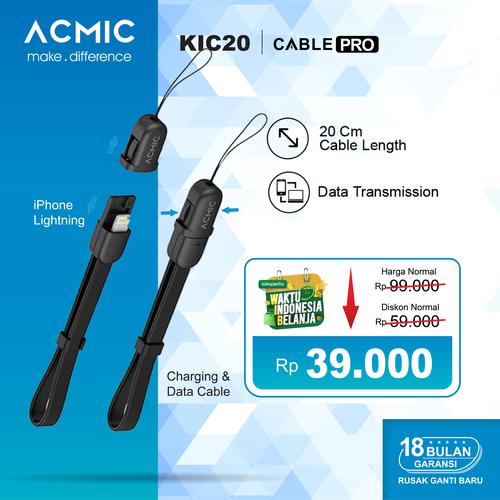 Foto Produk ACMIC KiC20 Kabel Data Charger 20cm iPhone Lightning Fast Charging - Hitam dari ACMIC Official Store
