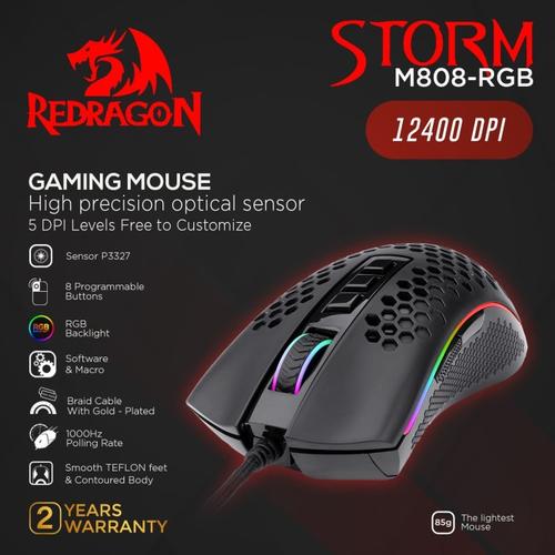 Foto Produk Redragon M808-RGB Gaming Mouse RGB STORM - Hitam dari manekistore