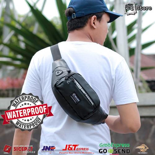 Foto Produk Tas Selempang Pria Waterproof Anti Air Murah Waistbag Cowok Distro - Hitam dari TQSTORE9