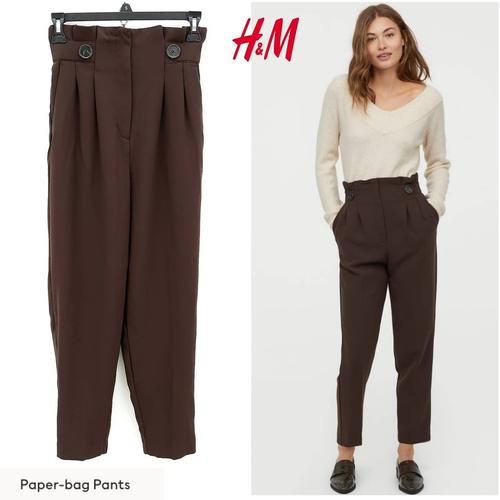 Jual HM Highwaist brown paperbag pant 