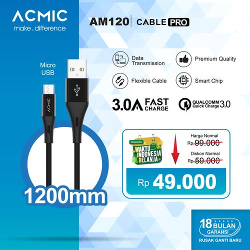 Foto Produk ACMIC AM120 Kabel Data Charger Micro USB 120cm Fast Charging Cable - Hitam dari ACMIC Official Store