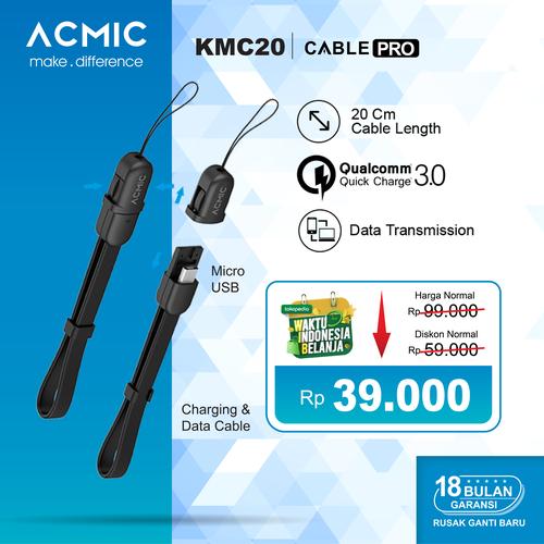 Foto Produk ACMIC KMC20 Kabel Data Charger 20cm Micro USB Fast Charging Cable - Hitam dari ACMIC Official Store