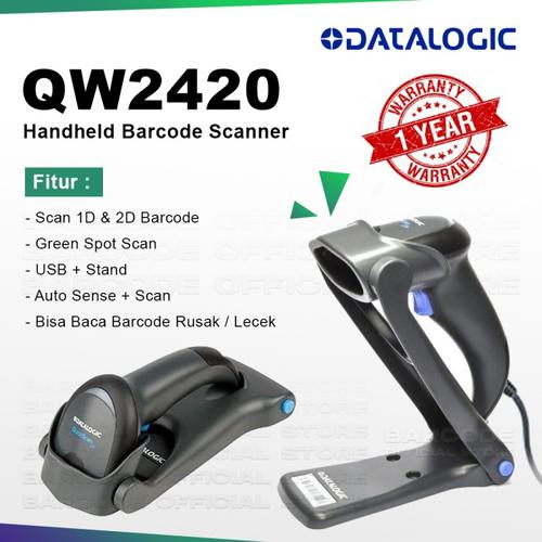 Promo 2D Handheld Barcode Scanner Datalogic QW2420 Imager USB + Stand