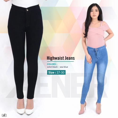 Foto Produk Celana Panjang Highwaist Jeans HW Long Pants Girl Wanita Women Denim A - Hitam, 27 dari khlove89