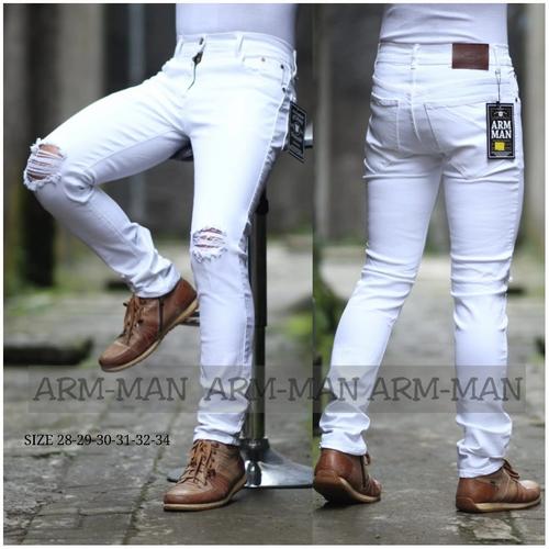 Jual Celana ripped jeans putih pria 