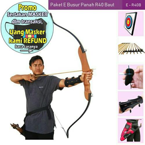 Foto Produk PAKET E BUSUR PANAH R40 BAUT+TARGET+ARROW+ARM GUARD+FINGER TAB+QUIVER dari Vision Archery Club