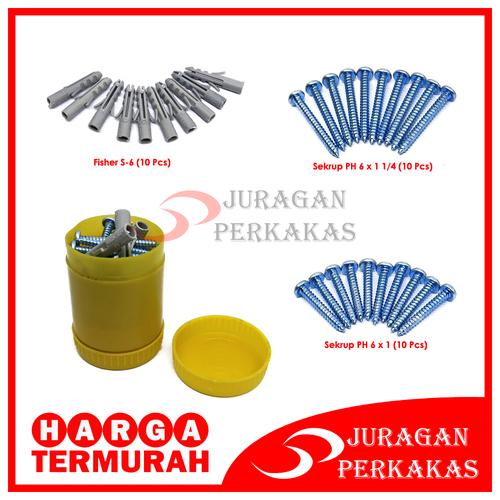Foto Produk 30 PC SEKRUP TAPPING PH 6 + FISHER S6 BAUT SKRUP SCREW PHILIP HEAD PAB dari Juragan Perkakas