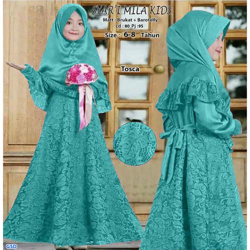 Foto Produk Syari Mila Brukat Kids /Gamis Anak Terbaru/Baju Muslim Anak Perempuan - Hijau dari www.grosirdress.com