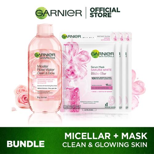 Foto Produk Garnier Micellar Water Rose 400ml + Serum Mask Sakura White Water Glow dari Garnier Official