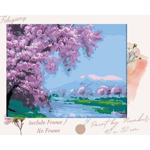 Foto Produk Paint By Number Lukisan Minyak Pemandangan Pohon Sakura - No Frame 01 dari Felugamy