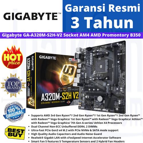Foto Produk Gigabyte A320M S2H V2 Socket AM4 AMD Promontory B350 DDR4 dari Karya Citra Computers