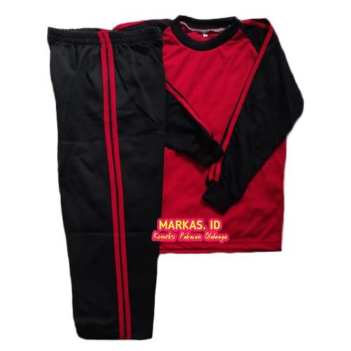 Foto Produk Setelan Olahraga Baju Trening anak sekolah TK PAUD - Merah Hitam Pjg, M dari Markas Online