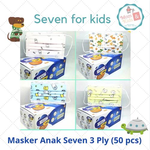 Foto Produk Masker Medis Anak Seven 3 Ply 50 pcs / Masker Seven Kids - Putih Dino dari Toko Susu Mom n Kids