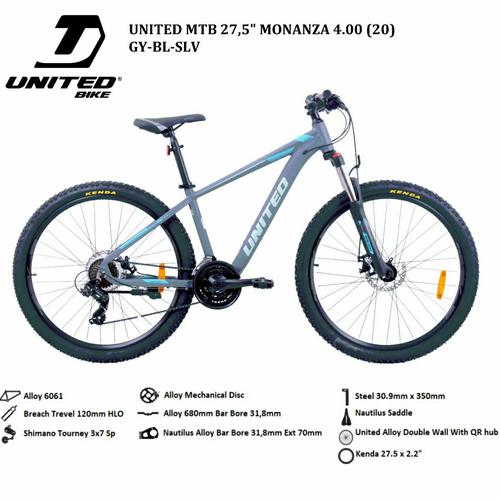 Gambar (KHUSUS GOJEK) Sepeda MTB 27.5 UNITED MONANZA 4.0 FRAME ALLOY - grey dari cinhin jaya cycle shop Kota Bekasi Tokopedia