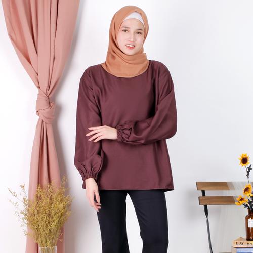 Foto Produk Linata Fashion | Kalina Blouse Lengan Balon Moscrepe Import - Cokelat Milo, L dari LinataFashion