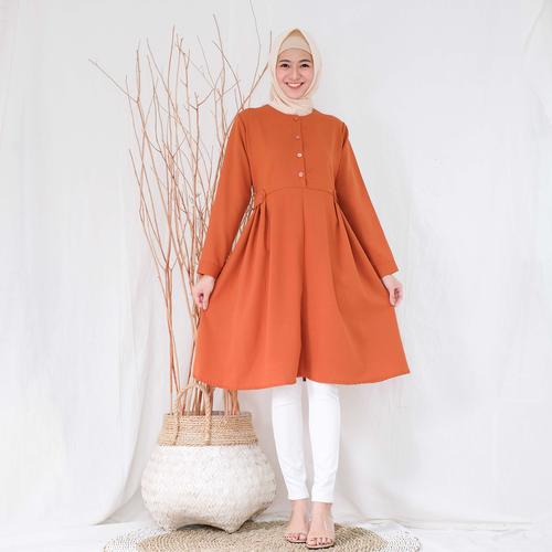 Foto Produk Linata Fashion| Tunik Wanita Adena Moscrepe Import - Cokelat Bata dari LinataFashion