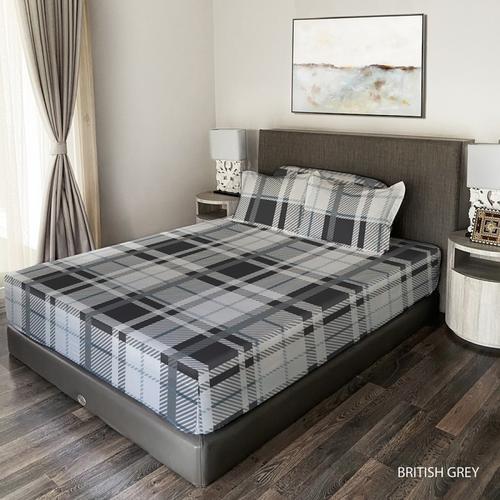 Foto Produk King Rabbit Sprei Queen uk. 160x200 cm Motif Bambu British Grey dari King Rabbit Official