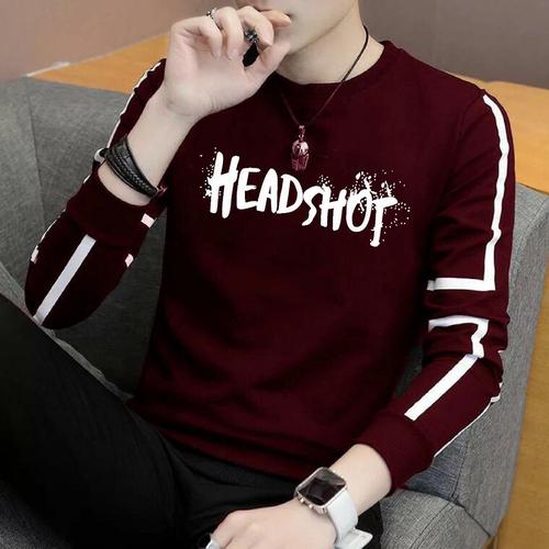 Foto Produk Baju Pria Lengan Panjang Distro Kaos Atasan Cowok Motif Headshot - Marun dari queenlabel