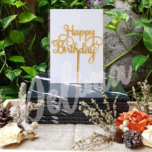 Foto Produk cake topper happy birthday / hiasan kue ulang tahun akrilik 15 x 7 cm - 01-gold dari Bingke Delima