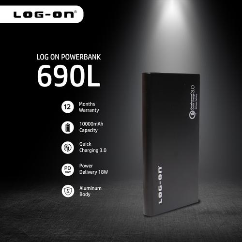 Foto Produk Log On 690L Powerbank 10000 MAH Quick Charge 3.0 Power Delivery PD 18W - Black dari Hippo Power Bank