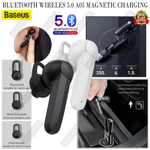 Foto Produk HANDSFREE BLUETOOTH WIRELES 5.0 A05 MAGNETIC CHARGING BASEUS ORIGINAL - Hitam dari Sense mall