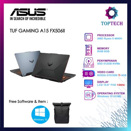 Foto Produk ASUS TUF GAMING A15 FX506II 144Hz Ryzen 5 4600H GTX1650Ti 4GB W10 - Abu-abu dari Top Tech
