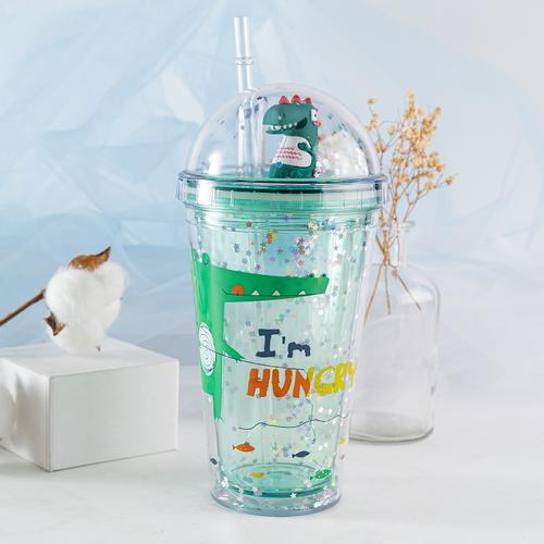 Foto Produk RUMAUMA Tumbler Minum Dinosaurus Anak Bottle Lid Straw Plastic Lucu - Hungry Hijau dari Rumauma