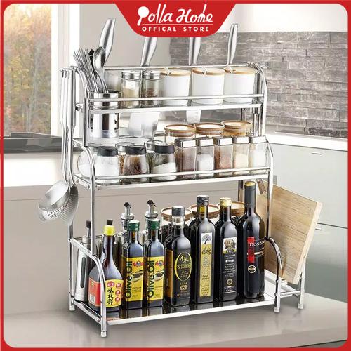 Foto Produk Rak Dapur Tingkat Stainless Steel Penyimpanan Bumbu Dapur Serbaguna - 2 Tingkat-30cm dari Ollahom Official Store