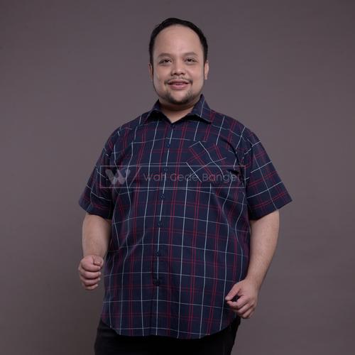 Foto Produk Kemeja Pendek Pria Big Size Ukuran Besar XXL XXXL WGB Check Navy Red - 5XL dari WGB
