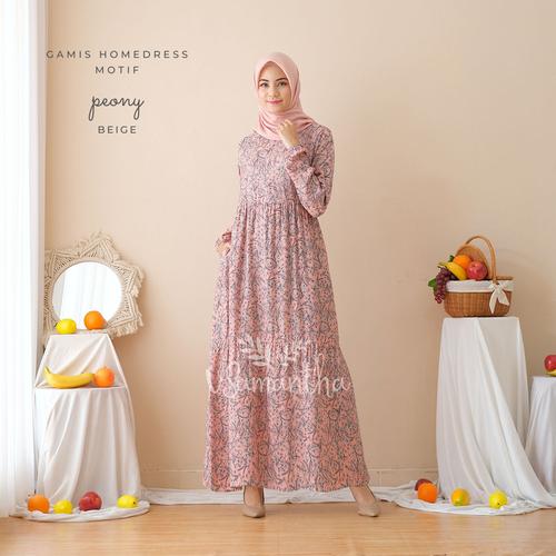Foto Produk vSamantha - Gamis Homedress Rayon Motif Peony - Beige dari vSamantha