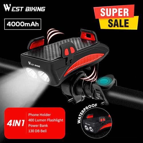 Gambar West Biking Lampu Sepeda 4in1 Bell Speaker 130db Holder + Powerbank - Hitam dari West Biking Indonesia Jakarta Utara Tokopedia