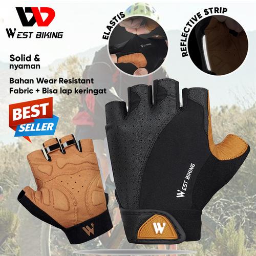 Foto Produk Sarung Tangan Sepeda Bicycle Gloves West Biking Half Gloves Outdoor - Cokelat, M dari West Biking Indonesia