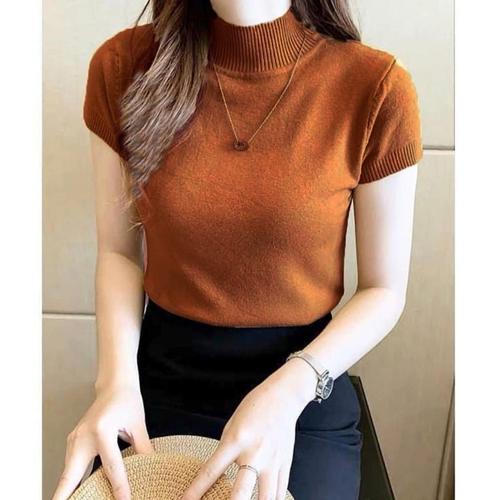 Foto Produk Myredo - Atasan Rajut Wanita Turtleneck Lengan Pendek Nadira - Bata dari myredo